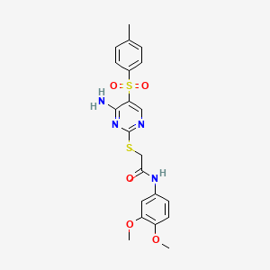 molecular formula C21H22N4O5S2 B2589654 2-({4-氨基-5-[(4-甲基苯基)磺酰基]嘧啶-2-基}硫代)-N-(3,4-二甲氧基苯基)乙酰胺 CAS No. 894952-94-4