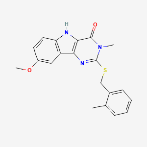 molecular formula C20H19N3O2S B2589690 8-メトキシ-3-メチル-2-[(2-メチルベンジル)スルファニル]-3,5-ジヒドロ-4H-ピリミド[5,4-b]インドール-4-オン CAS No. 887208-30-2