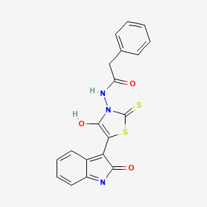 molecular formula C19H13N3O3S2 B2589707 (Z)-N-(4-oxo-5-(2-oxoindolin-3-ylidene)-2-thioxothiazolidin-3-yl)-2-phenylacetamide CAS No. 304863-98-7