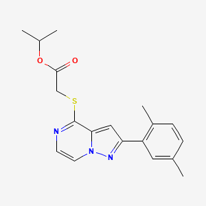 molecular formula C19H21N3O2S B2589752 Isopropyl {[2-(2,5-dimethylphenyl)pyrazolo[1,5-a]pyrazin-4-yl]thio}acetate CAS No. 1207050-33-6