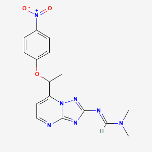 molecular formula C16H17N7O3 B2589753 (E)-N,N-dimethyl-N'-{7-[1-(4-nitrophenoxy)ethyl]-[1,2,4]triazolo[1,5-a]pyrimidin-2-yl}methanimidamide CAS No. 477865-36-4