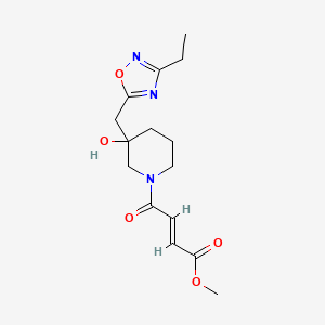molecular formula C15H21N3O5 B2589766 Methyl (E)-4-[3-[(3-ethyl-1,2,4-oxadiazol-5-yl)methyl]-3-hydroxypiperidin-1-yl]-4-oxobut-2-enoate CAS No. 2411329-26-3