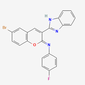 molecular formula C22H13BrFN3O B2589782 (Z)-N-(3-(1H-benzo[d]imidazol-2-yl)-6-bromo-2H-chromen-2-ylidene)-4-fluoroaniline CAS No. 313954-99-3