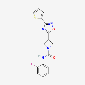 molecular formula C16H13FN4O2S B2589796 N-(2-fluorophenyl)-3-(3-(thiophen-2-yl)-1,2,4-oxadiazol-5-yl)azetidine-1-carboxamide CAS No. 1323707-14-7