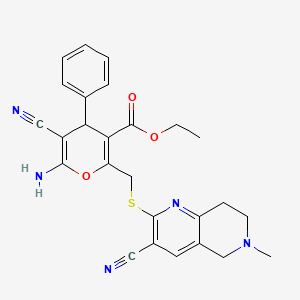 molecular formula C26H25N5O3S B2589803 ethyl 6-amino-5-cyano-2-{[(3-cyano-6-methyl-5,6,7,8-tetrahydro-1,6-naphthyridin-2-yl)sulfanyl]methyl}-4-phenyl-4H-pyran-3-carboxylate CAS No. 327166-82-5