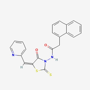 molecular formula C21H15N3O2S2 B2589811 2-naphthalen-1-yl-N-[(5E)-4-oxo-5-(pyridin-2-ylmethylidene)-2-sulfanylidene-1,3-thiazolidin-3-yl]acetamide CAS No. 314244-36-5