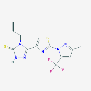 molecular formula C13H11F3N6S2 B2589834 4-allyl-5-{2-[3-methyl-5-(trifluoromethyl)-1H-pyrazol-1-yl]-1,3-thiazol-4-yl}-4H-1,2,4-triazole-3-thiol CAS No. 956964-73-1