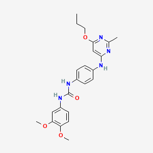 molecular formula C23H27N5O4 B2589868 1-(3,4-二甲氧基苯基)-3-(4-((2-甲基-6-丙氧基嘧啶-4-基)氨基)苯基)脲 CAS No. 1021024-46-3