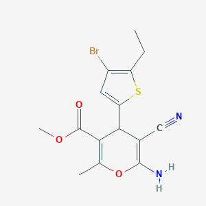 molecular formula C15H15BrN2O3S B258987 methyl 6-amino-4-(4-bromo-5-ethyl(2-thienyl))-5-cyano-2-methyl-4H-pyran-3-carb oxylate 
