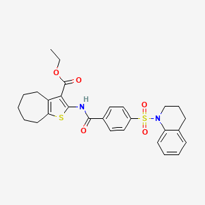 molecular formula C28H30N2O5S2 B2589886 2-(4-((3,4-二氢喹啉-1(2H)-基)磺酰基)苯甲酰胺基)-5,6,7,8-四氢-4H-环庚[b]噻吩-3-羧酸乙酯 CAS No. 397290-71-0
