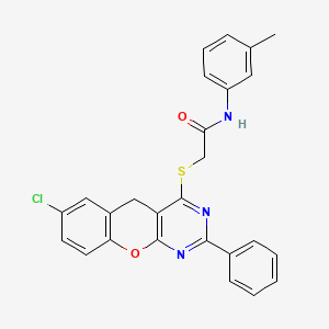 molecular formula C26H20ClN3O2S B2589906 2-((7-chloro-2-phenyl-5H-chromeno[2,3-d]pyrimidin-4-yl)thio)-N-(m-tolyl)acetamide CAS No. 866340-67-2