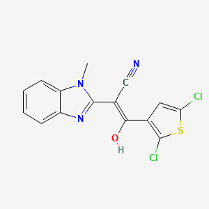 molecular formula C15H9Cl2N3OS B2589910 (E)-3-(2,5-dichlorothiophen-3-yl)-2-(1-methyl-1H-benzo[d]imidazol-2(3H)-ylidene)-3-oxopropanenitrile CAS No. 476643-11-5