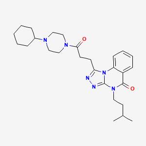 molecular formula C27H38N6O2 B2589936 1-[3-(4-cyclohexylpiperazin-1-yl)-3-oxopropyl]-4-(3-methylbutyl)-4H,5H-[1,2,4]triazolo[4,3-a]quinazolin-5-one CAS No. 902930-97-6