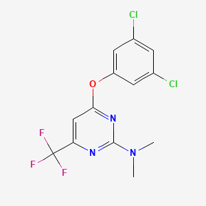 molecular formula C13H10Cl2F3N3O B2589939 4-(3,5-dichlorophenoxy)-N,N-dimethyl-6-(trifluoromethyl)pyrimidin-2-amine CAS No. 338792-55-5
