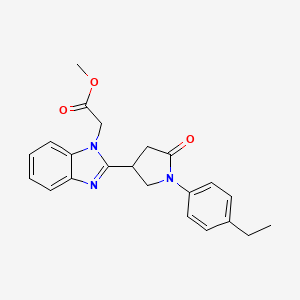 molecular formula C22H23N3O3 B2589942 Methyl 2-{2-[1-(4-ethylphenyl)-5-oxopyrrolidin-3-yl]benzimidazolyl}acetate CAS No. 912889-96-4