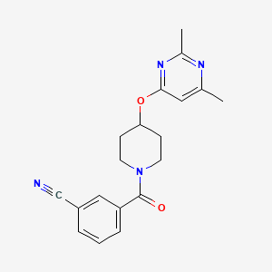 molecular formula C19H20N4O2 B2589949 3-(4-((2,6-Dimethylpyrimidin-4-yl)oxy)piperidine-1-carbonyl)benzonitrile CAS No. 2034558-48-8