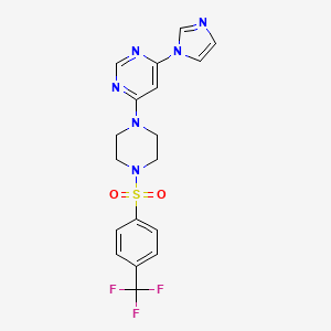 molecular formula C18H17F3N6O2S B2589951 4-(1H-imidazol-1-yl)-6-(4-((4-(trifluoromethyl)phenyl)sulfonyl)piperazin-1-yl)pyrimidine CAS No. 1172976-26-9