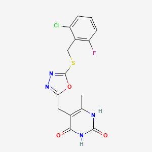 molecular formula C15H12ClFN4O3S B2589966 5-((5-((2-chloro-6-fluorobenzyl)thio)-1,3,4-oxadiazol-2-yl)methyl)-6-methylpyrimidine-2,4(1H,3H)-dione CAS No. 1203256-63-6