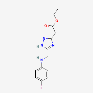 molecular formula C13H15FN4O2 B2589985 乙酸（5-({[(4-氟苯基）氨基]甲基}-4H-1,2,4-三唑-3-基） CAS No. 1092289-74-1