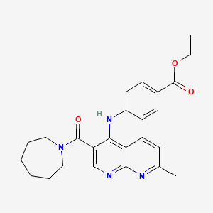 molecular formula C25H28N4O3 B2589992 Ethyl 4-{[3-(azepan-1-ylcarbonyl)-7-methyl-1,8-naphthyridin-4-yl]amino}benzoate CAS No. 1251623-28-5