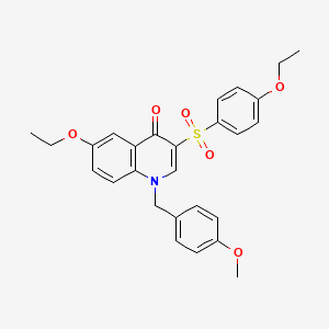 molecular formula C27H27NO6S B2590005 6-Ethoxy-3-(4-ethoxyphenyl)sulfonyl-1-[(4-methoxyphenyl)methyl]quinolin-4-one CAS No. 866340-58-1