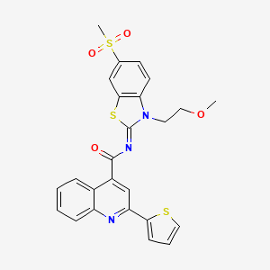 molecular formula C25H21N3O4S3 B2590013 N-[3-(2-methoxyethyl)-6-methylsulfonyl-1,3-benzothiazol-2-ylidene]-2-thiophen-2-ylquinoline-4-carboxamide CAS No. 864977-18-4