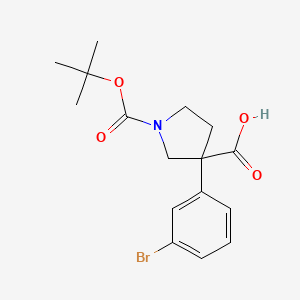 molecular formula C16H20BrNO4 B2590016 3-(3-Bromophenyl)-1-[(2-methylpropan-2-yl)oxycarbonyl]pyrrolidine-3-carboxylic acid CAS No. 2138059-24-0