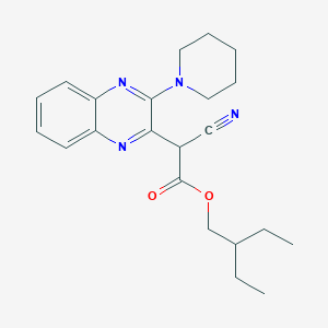 molecular formula C22H28N4O2 B2590021 2-Ethylbutyl 2-cyano-2-(3-(piperidin-1-yl)quinoxalin-2-yl)acetate CAS No. 578752-65-5