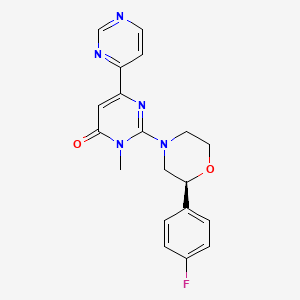molecular formula C19H18FN5O2 B2590032 2-[(2S)-2-(4-fluorophenyl)morpholin-4-yl]-3-methyl-6-pyrimidin-4-ylpyrimidin-4-one CAS No. 503860-57-9