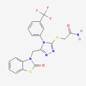 molecular formula C19H14F3N5O2S2 B2590041 2-((5-((2-oxobenzo[d]thiazol-3(2H)-yl)methyl)-4-(3-(trifluoromethyl)phenyl)-4H-1,2,4-triazol-3-yl)thio)acetamide CAS No. 847403-74-1
