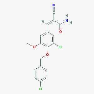 molecular formula C18H14Cl2N2O3 B2590042 (Z)-3-[3-chloro-4-[(4-chlorophenyl)methoxy]-5-methoxyphenyl]-2-cyanoprop-2-enamide CAS No. 366460-30-2