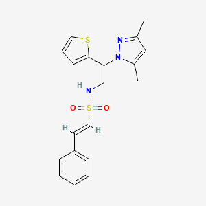 molecular formula C19H21N3O2S2 B2590049 (E)-N-(2-(3,5-dimethyl-1H-pyrazol-1-yl)-2-(thiophen-2-yl)ethyl)-2-phenylethenesulfonamide CAS No. 2035018-78-9