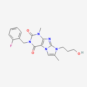 molecular formula C19H20FN5O3 B2590062 3-(2-fluorobenzyl)-8-(3-hydroxypropyl)-1,7-dimethyl-1H-imidazo[2,1-f]purine-2,4(3H,8H)-dione CAS No. 903187-63-3