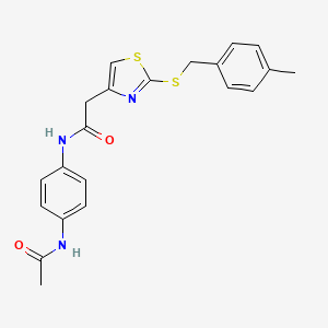 molecular formula C21H21N3O2S2 B2590064 N-(4-acetamidophenyl)-2-(2-((4-methylbenzyl)thio)thiazol-4-yl)acetamide CAS No. 941941-39-5