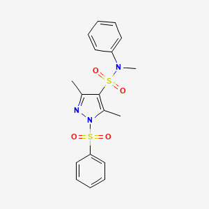molecular formula C18H19N3O4S2 B2590065 1-(benzenesulfonyl)-N,3,5-trimethyl-N-phenyl-1H-pyrazole-4-sulfonamide CAS No. 956271-07-1