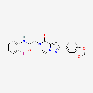 molecular formula C21H15FN4O4 B2590066 2-[2-(1,3-benzodioxol-5-yl)-4-oxopyrazolo[1,5-a]pyrazin-5(4H)-yl]-N-(2-fluorophenyl)acetamide CAS No. 1242964-64-2