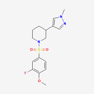 molecular formula C16H20FN3O3S B2590076 1-((3-fluoro-4-methoxyphenyl)sulfonyl)-3-(1-methyl-1H-pyrazol-4-yl)piperidine CAS No. 2320463-84-9