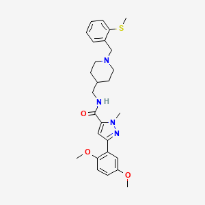 molecular formula C27H34N4O3S B2590078 3-(2,5-二甲氧基苯基)-1-甲基-N-((1-(2-(甲硫基)苄基)哌啶-4-基)甲基)-1H-吡唑-5-甲酰胺 CAS No. 1396637-18-5