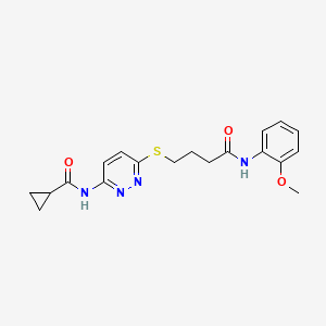 molecular formula C19H22N4O3S B2590086 N-(6-((4-((2-甲氧基苯基)氨基)-4-氧代丁基)硫代)吡啶嗪-3-基)环丙烷甲酰胺 CAS No. 1040648-31-4