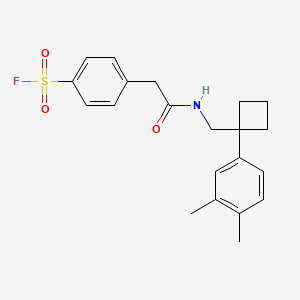 molecular formula C21H24FNO3S B2590100 4-[2-[[1-(3,4-Dimethylphenyl)cyclobutyl]methylamino]-2-oxoethyl]benzenesulfonyl fluoride CAS No. 2249140-26-7