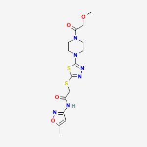 molecular formula C15H20N6O4S2 B2590101 2-((5-(4-(2-甲氧基乙酰)哌嗪-1-基)-1,3,4-噻二唑-2-基)硫代)-N-(5-甲基异恶唑-3-基)乙酰胺 CAS No. 1171227-71-6