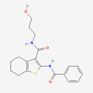 molecular formula C19H22N2O3S B2590106 N-(3-hydroxypropyl)-2-[(phenylcarbonyl)amino]-4,5,6,7-tetrahydro-1-benzothiophene-3-carboxamide CAS No. 299962-48-4