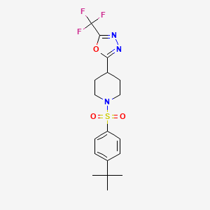 molecular formula C18H22F3N3O3S B2590108 2-(1-((4-(叔丁基)苯基)磺酰基)哌啶-4-基)-5-(三氟甲基)-1,3,4-恶二唑 CAS No. 1705207-20-0