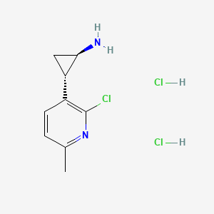 molecular formula C9H13Cl3N2 B2590126 (1R,2S)-2-(2-氯-6-甲基吡啶-3-基)环丙-1-胺；二盐酸盐 CAS No. 2550997-49-2