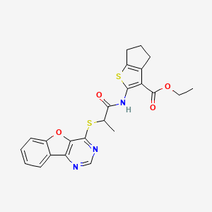 ethyl 2-(2-(benzofuro[3,2-d]pyrimidin-4-ylthio)propanamido)-5,6-dihydro-4H-cyclopenta[b]thiophene-3-carboxylate