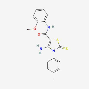 molecular formula C18H17N3O2S2 B2590137 4-amino-N-(2-methoxyphenyl)-2-thioxo-3-(p-tolyl)-2,3-dihydrothiazole-5-carboxamide CAS No. 946294-58-2