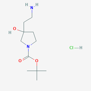 molecular formula C11H23ClN2O3 B2590153 Tert-butyl 3-(2-aminoethyl)-3-hydroxypyrrolidine-1-carboxylate;hydrochloride CAS No. 2413897-22-8
