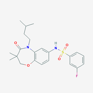 molecular formula C22H27FN2O4S B2590165 3-氟-N-(5-异戊基-3,3-二甲基-4-氧代-2,3,4,5-四氢苯并[b][1,4]噁𫫇-7-基)苯磺酰胺 CAS No. 921916-63-4