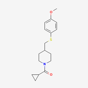 molecular formula C17H23NO2S B2590172 Cyclopropyl(4-(((4-methoxyphenyl)thio)methyl)piperidin-1-yl)methanone CAS No. 1421450-89-6