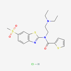 molecular formula C19H24ClN3O3S3 B2590183 N-(2-(diethylamino)ethyl)-N-(6-(methylsulfonyl)benzo[d]thiazol-2-yl)thiophene-2-carboxamide hydrochloride CAS No. 1215456-34-0